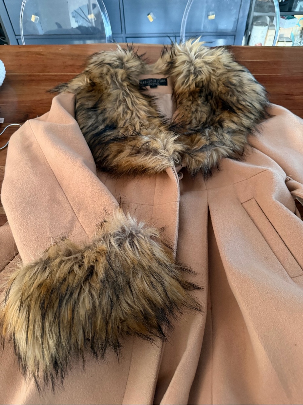 Faux-Fur Trimmed Tan Coat - Women Jackets & Coats